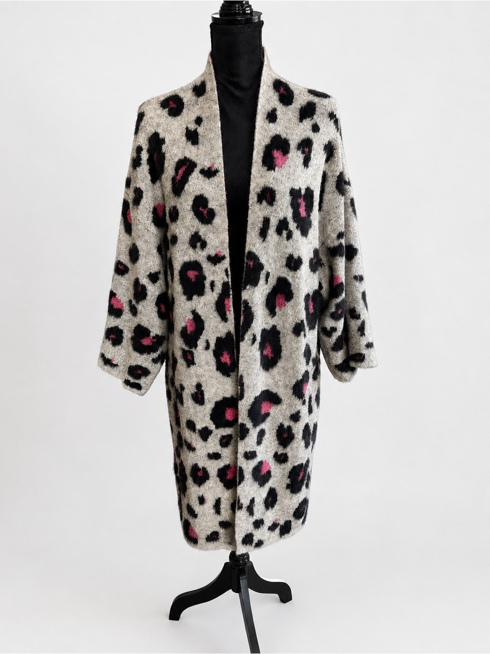 Do everything in love Cream Leopard sweater coat with Black and Pink Spots